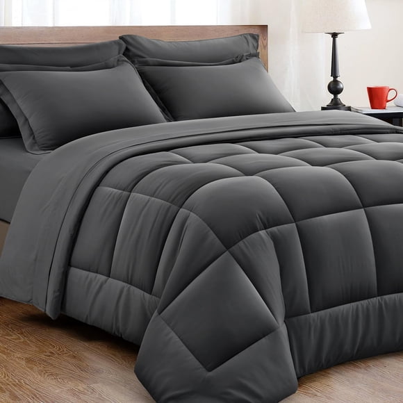 KELTARO King Size Comforter Set - 7 Pieces, Bed in a Bag Bedding Sets with All Season Soft Quilted Fluffy Reversible Comforter,Fl