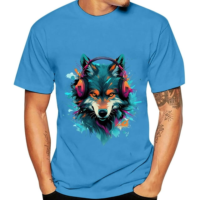 TSADFHJI Chemises pour Hommes T-Shirt à Manches Courtes T-Shirt d'Hiver pour Homme Col Rond T-Shirt à Manches Courtes Imprimé Animal Art de Rue T-Shirt de Sport L Bleu