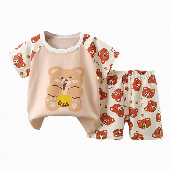 TOWED22 Toddler Baby Boy Outfits Dinosaur Pattern Round Neck Short Sleeve Shirt Tee Casual Shorts 2pcs Summer Clothes(Red,3-4 Y)