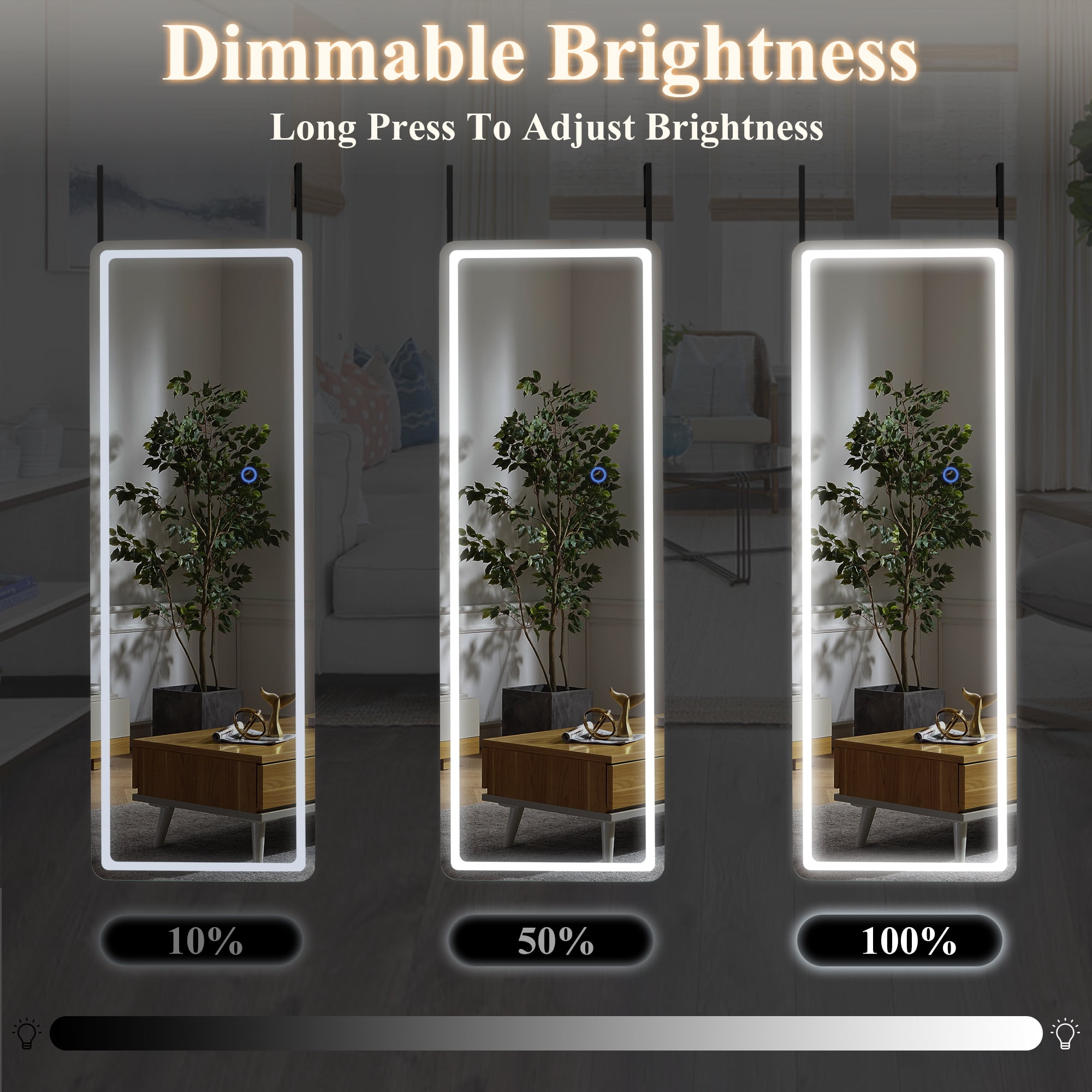 51"x18" Mordern Rectangle Hanging LED Mirror Door Mirror Vanity Mirror,White