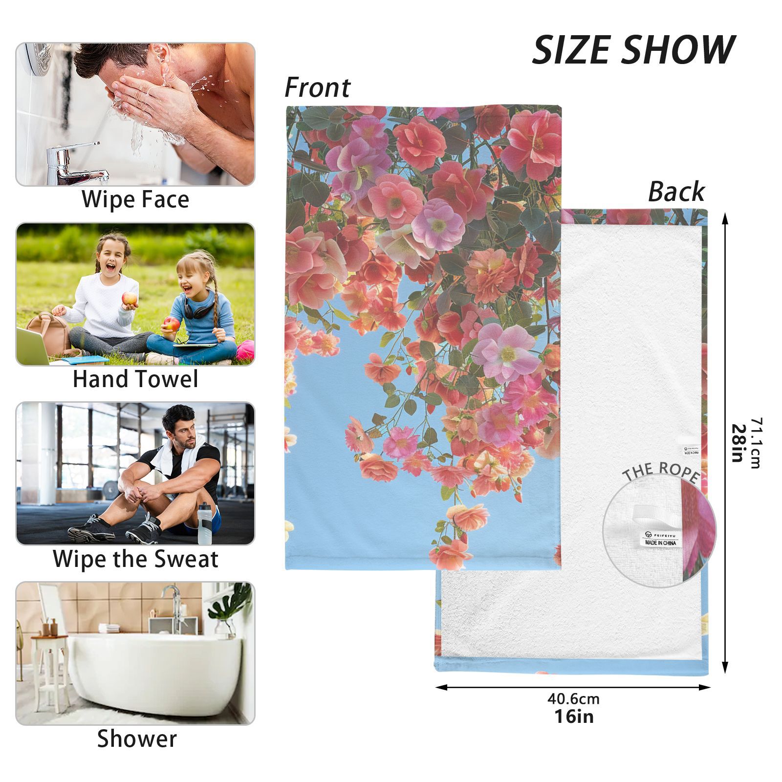 Flowers Garden Roses Hand Towels Cotton Bath Towels Large Face Towels Absorbent for Bathroom 2 Packs