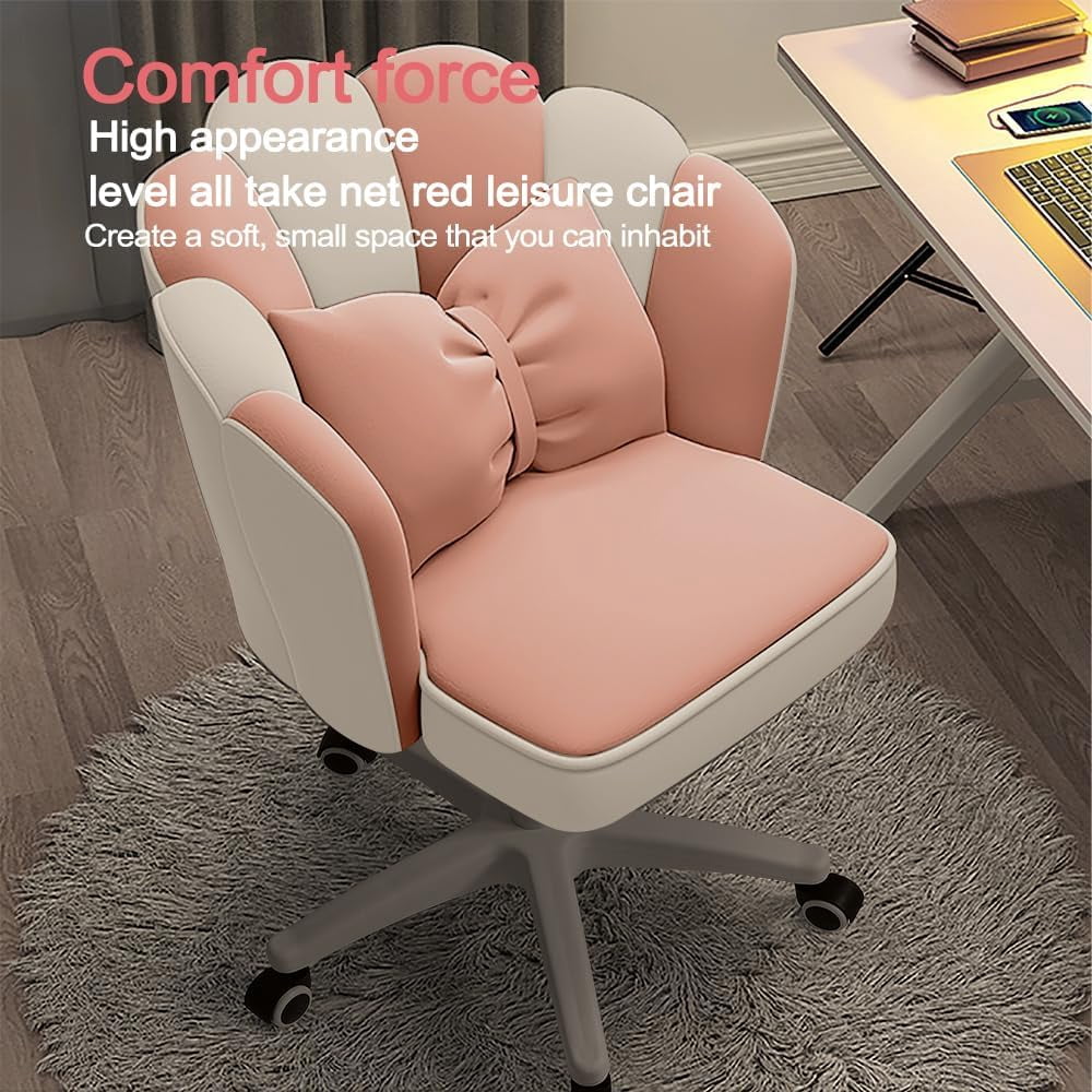 WXJHL Office Chair Cute Petal Desk Chair, Modern Fabric Home Butterfly Chairs Height Adjustable Chair Makeup Chairs Computer Chairs（Pink and White）