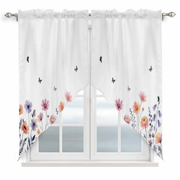Spring Floral Swag Curtains for Kitchen/Bedroom/Living Room, Elegant Pastoral Flowers Botanical Scalloped Curtains 63 Inch Long, Rod Pocket Window Swag Topper Curtains Valances 2 Panels Set 36"x63"