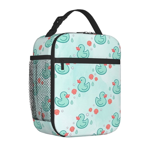 Duck Lunch Box Reusable Thermal Handbag Cute Cartoon Pattern Front Pocket Handheld Portable Work Office Picnic Daily Use Food Bag