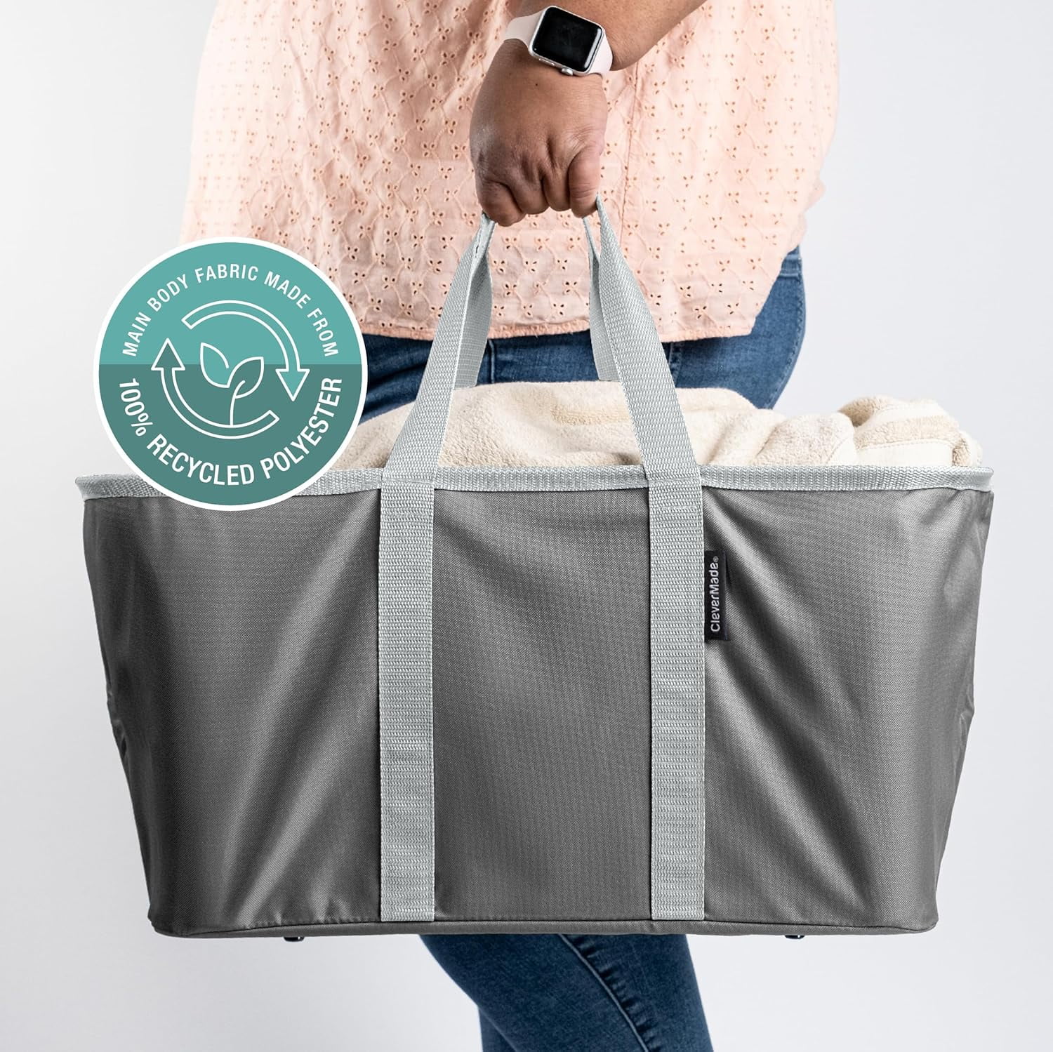 CleverMade Collapsible Laundry Tote 2PK - 50L (13 Gal) Charcoal/Gray