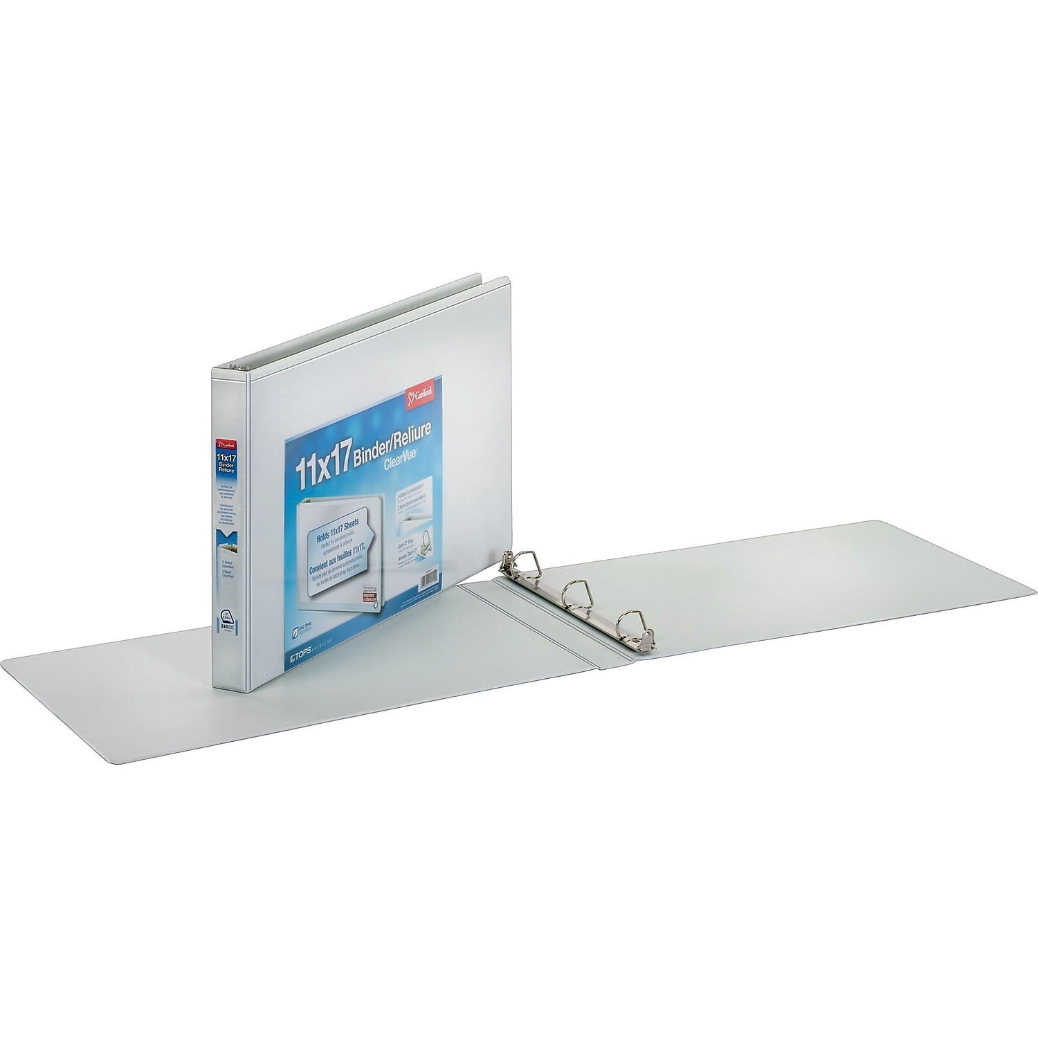 Cardinal 11 x 17 ClearVue Slant-D Ring Binder, 1" Cap, White