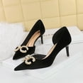 thumbnail image 5 of Zapatos de mujer para banquetes, tacón alto, ante, boca baja, puntiagudos, huecos en los laterales, hebilla de diamante con perlas y lazo, zapatos de salón individuales, 5 of 5