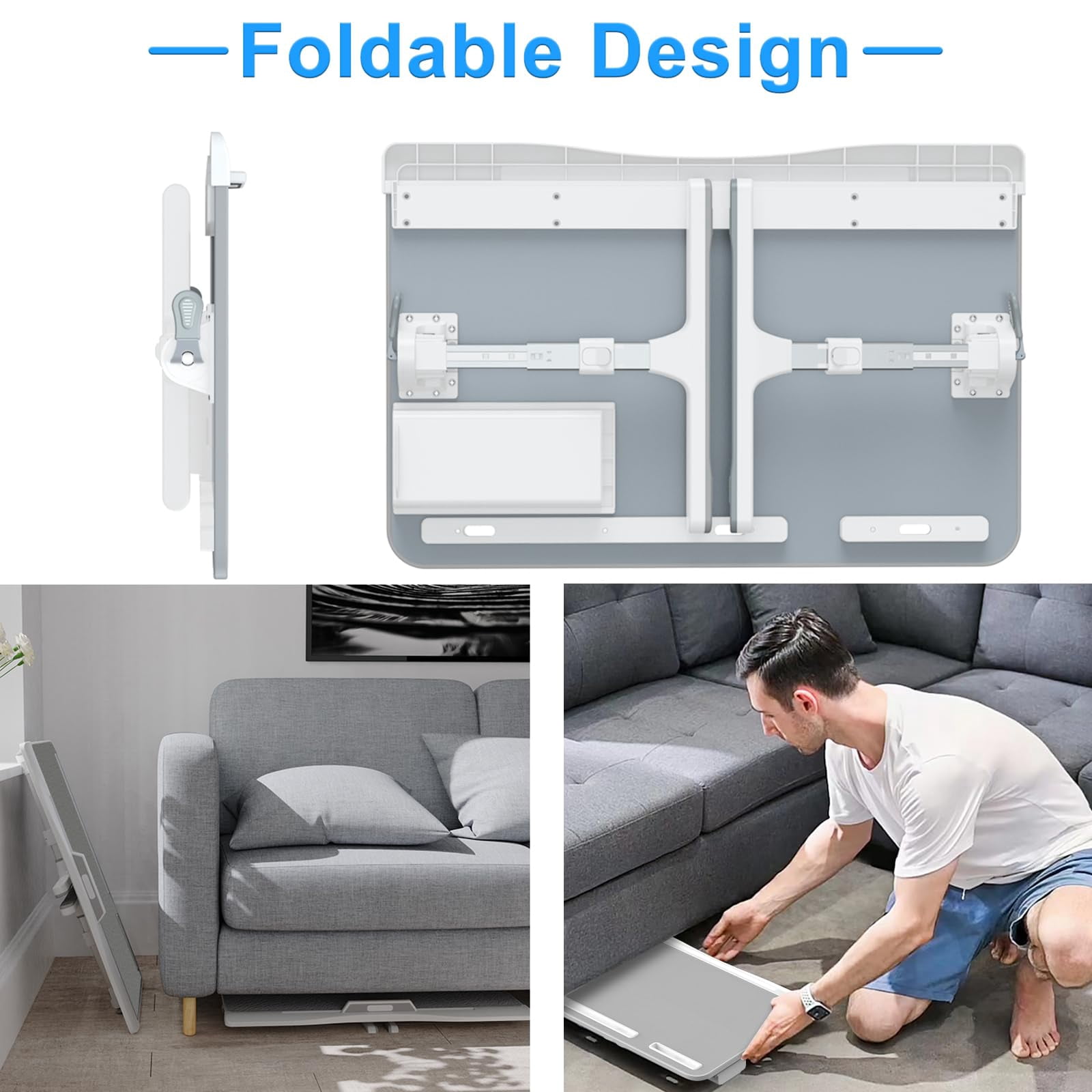 Laptop Desk For Bed  Adjustable Table With Leather Desktop Foldable X-large Trays Drawer Couch Floor Writing Working Reading Eating Painting (gray 23.6"*15.7")