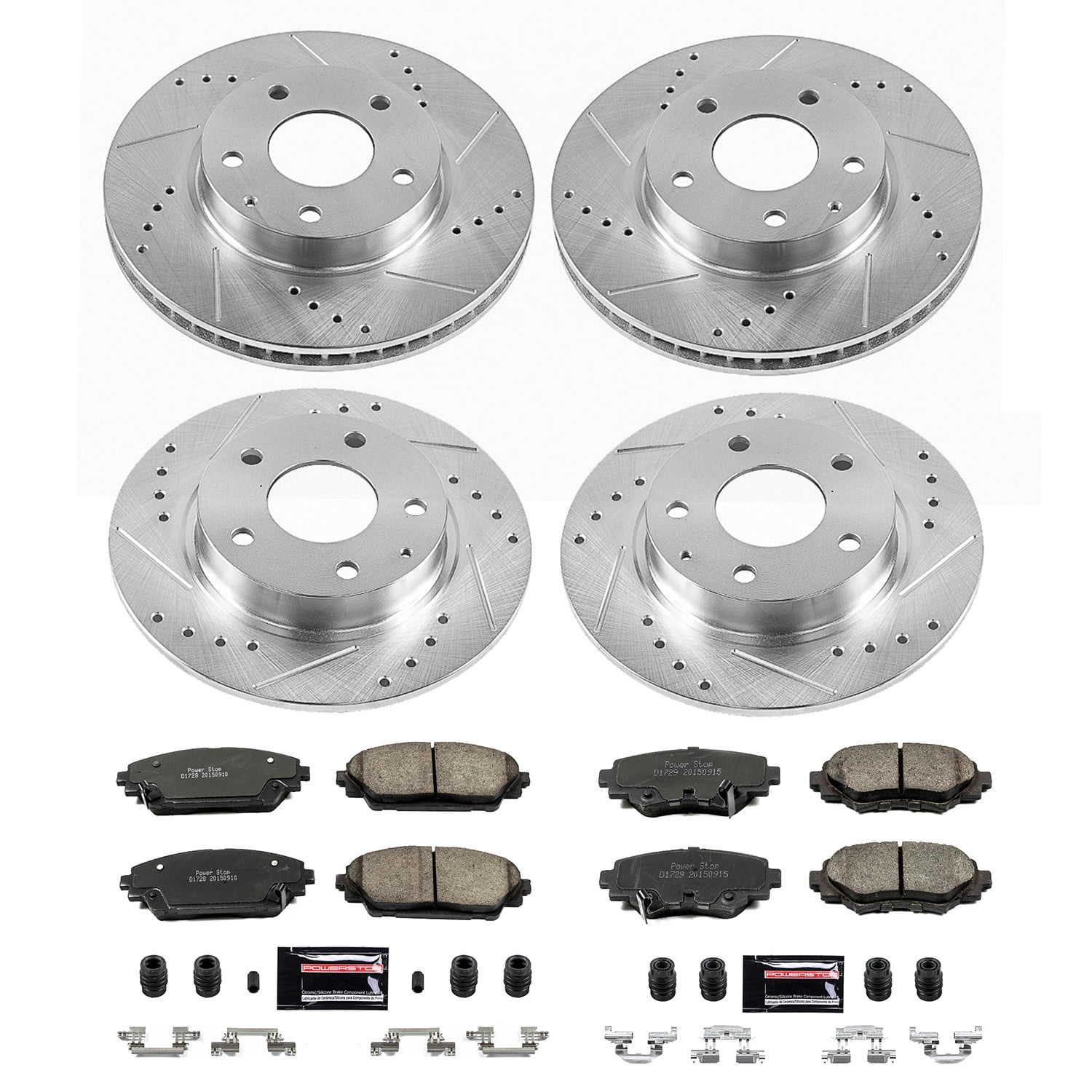 PowerStop Front and Rear Z23 Evolution Sport Carbon-Fiber Ceramic Brake Pad and Drilled & Slotted Rotor Kit Fits: MAZDA Select Models K6972