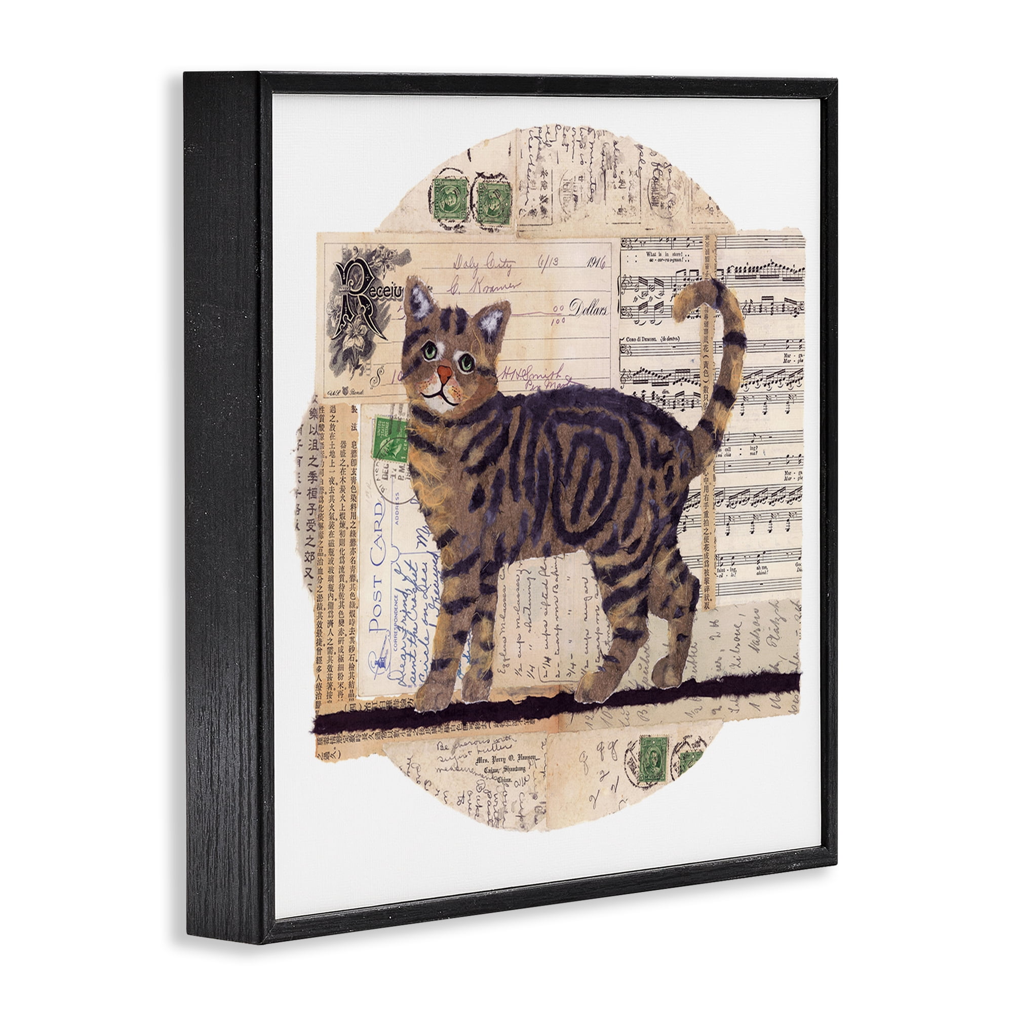 Stupell Industries Tabby Cat Collage Animals & Insects Painting Black Framed Art Print Wall Art, 24 x 24