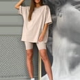 thumbnail image 4 of Riforla Womens Two Piece Outfits Short Sleeve Tops Short Pants Running Yoga Sport Sets Khaki M, 4 of 6