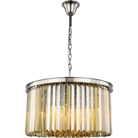 SYDNEY Pendant Traditional Antique 8-Light Polished Nickel Golden Teak Crystal