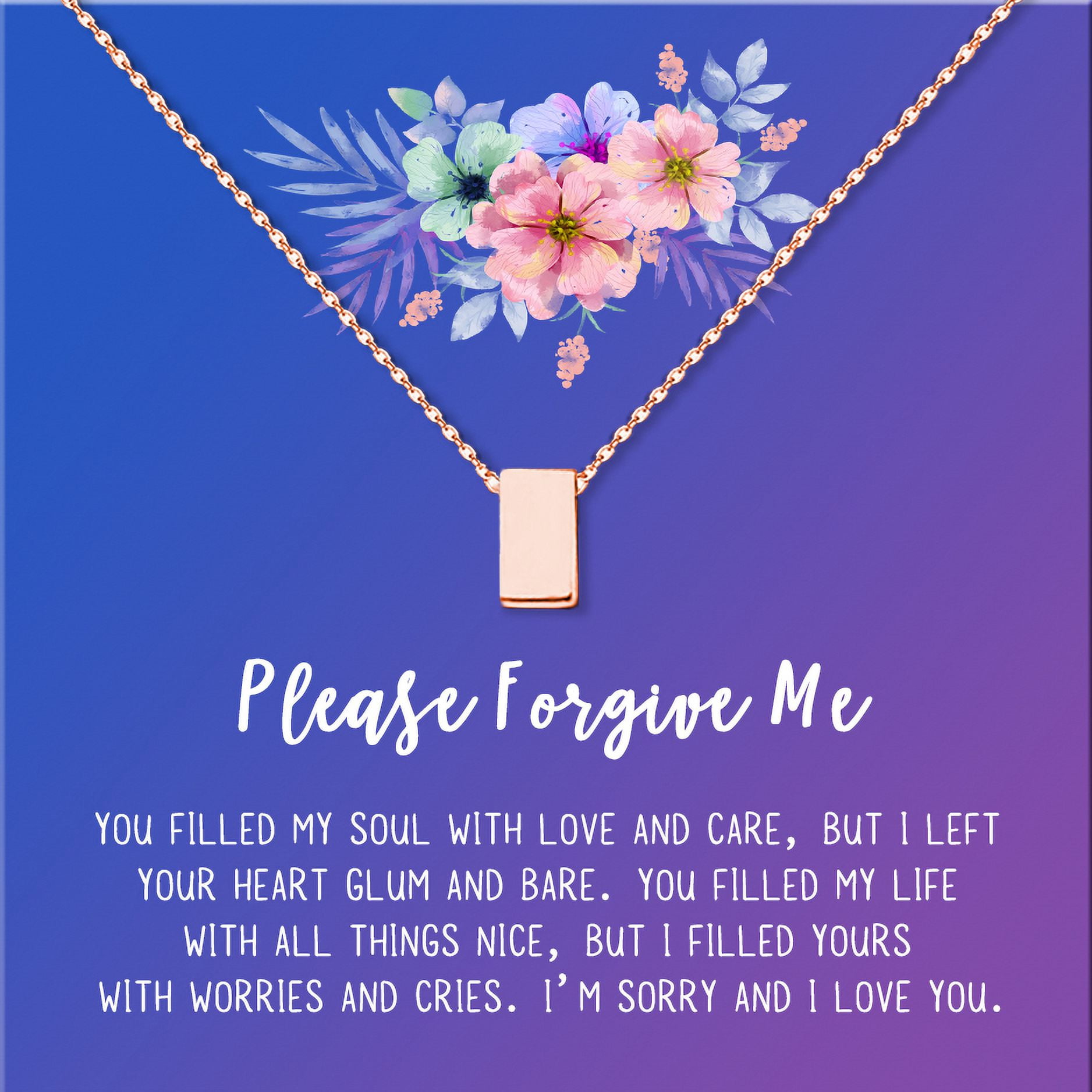 Anavia Forgiveness Gift for Girlfriend, Please Forgive Me Card Necklace, Apology Card, ask for forgiveness Necklace Jewelry Card Gift-[Rose Gold Cube, Blue-Purple Gift Card]
