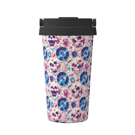 

Hirioo blue record rock Skull for Coffee Travel Mug Insulated Coffee Mug with Lid