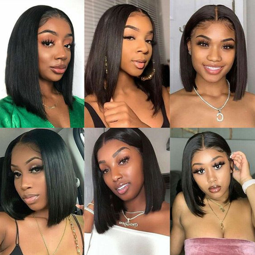 Brazilian Virgin Human Hair 13x4 Lace Front Wigs Straight Short Bob Hair Wigs with Baby Hair Pre Plucked for Women 150% Density 8inch