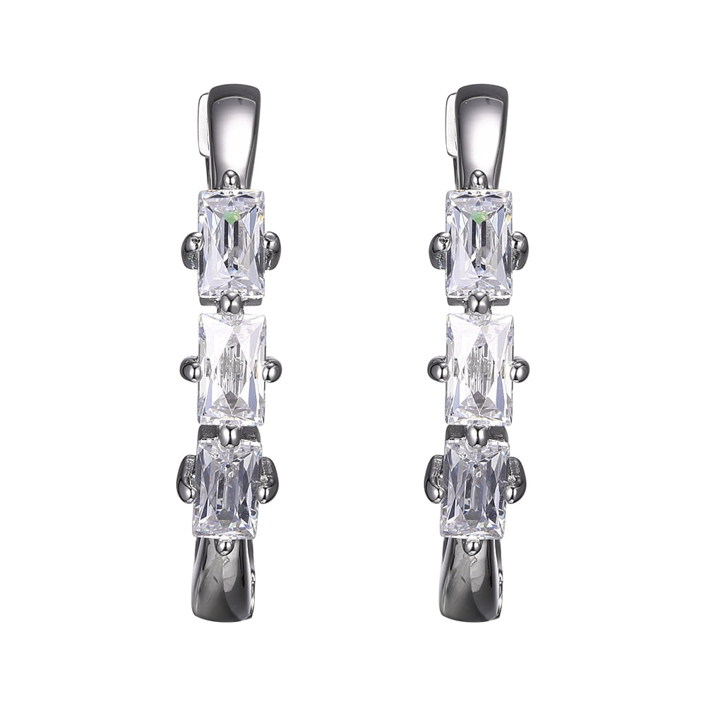 Sterling Silver Platinum Plated TYCOON Fancy Cut CZ Huggy Hoop earrings
