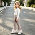 thumbnail image 5 of Rvasteizo Girls Flare Pants Cotton Fabric Lace Hem Outdoor Casual Long Pants for Kids 1-11Y 1 Years, 5 of 5