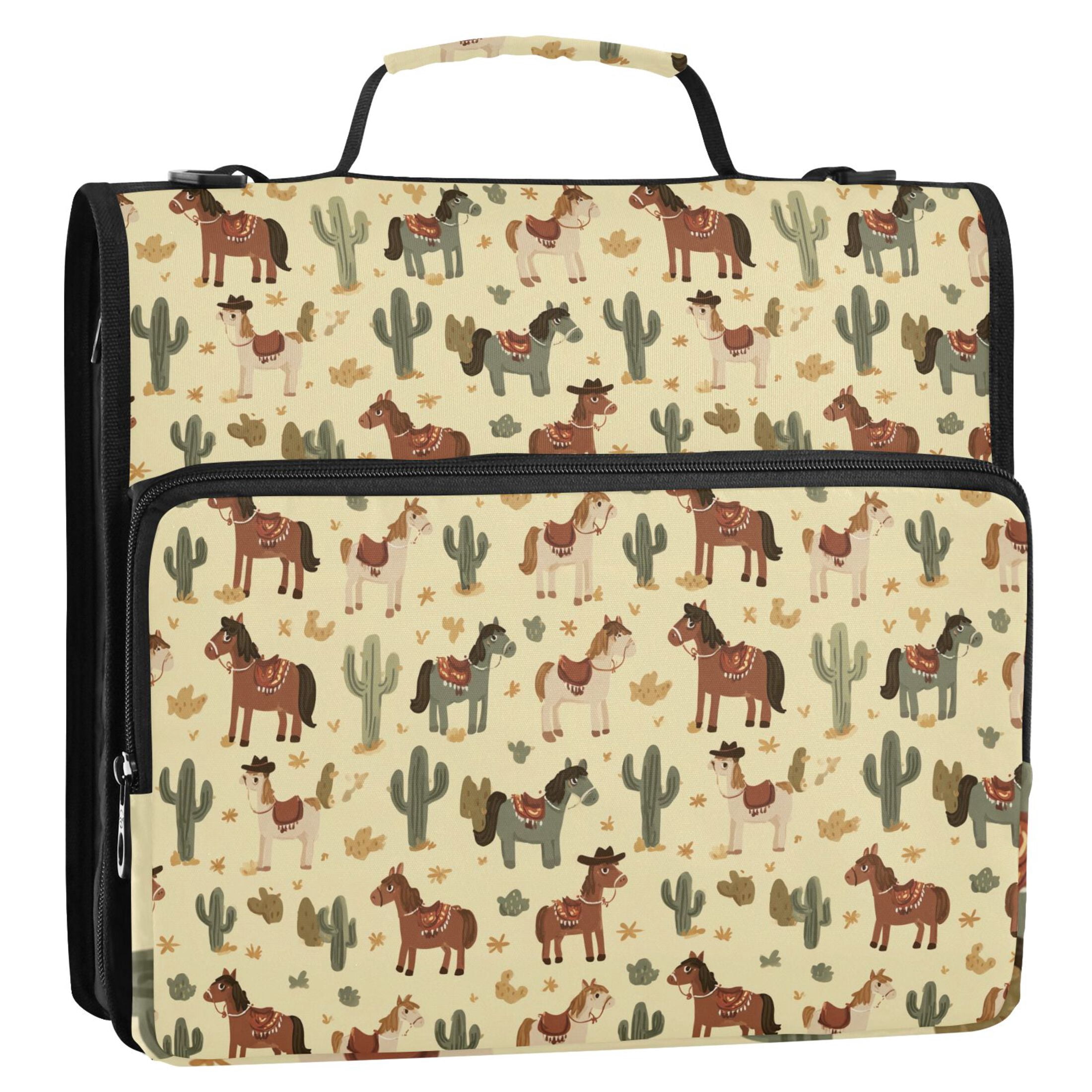 Zipper Binder Cute Cowboy Brown Horse 1.5 Inch Binder Folder Bag with Shoulder Strap and Handle