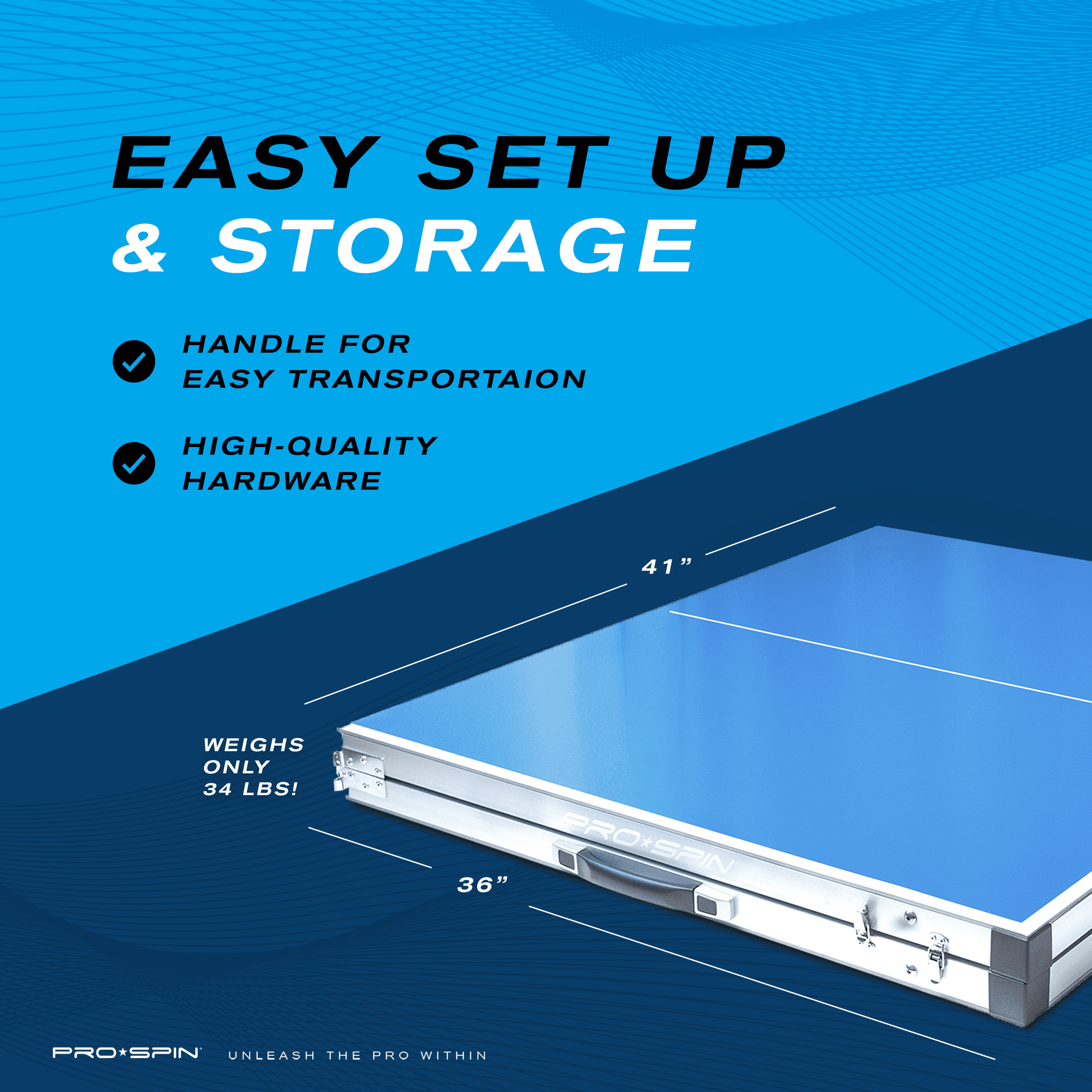 PRO-SPIN Midsize Ping Pong Table & High-Performance Ping Pong Paddle 2 Player Set, Foldable, Portable, Indoor/Outdoor