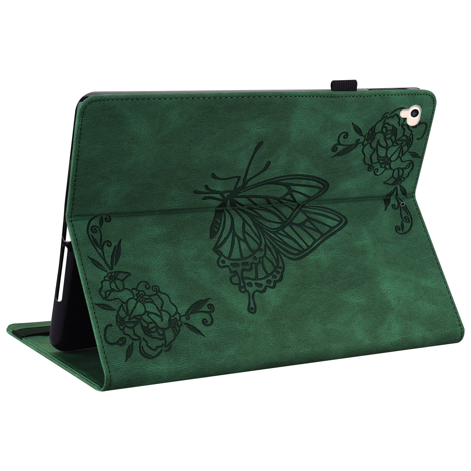 iPad 9.7 Case 2018/2017, iPad Air 1 2 Case, Allytech Butterfly Embossed Shock Absorption Kickstand Pencil Holder Auto Sleep Wake Slim Cover Case for Apple iPad 6th 5th Generation, Green