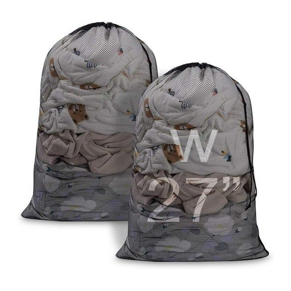 Dihmpor Large Mesh Laundry Bag, 27×36inch Heavy Duty Mesh Laundry Bags Drawstring Lockable, Laundry Hamper Liner, Machine Washable, for Travel,Storage, Sports Factories, Dorms, Black 2pcs