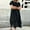 Black, variant on Black Women's Summer Dress Casual Cre W Neck Short Sleeve Pleated Flare Midi Dress Loose Knee Length Dresses Ne W