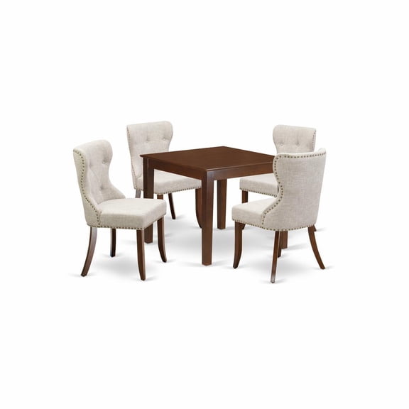 East West Furniture East-West Furniture OXSI5-MAH-35 - A kitchen table set of 4 wonderful indoor dining chairs using Linen Fabric Doeskin color and a gorgeous Square kitchen table with Mahogany...