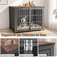thumbnail image 3 of YOKWOK 42 Inch Furniture-Style Dog Crate for Large Dogs, Heavy Duty Thick Metal Dog Cage with Water Resistant Top & Safe Lock, Chew-Proof & Escape-Proof Large Indoor Dog Kennel, Brown, 3 of 7