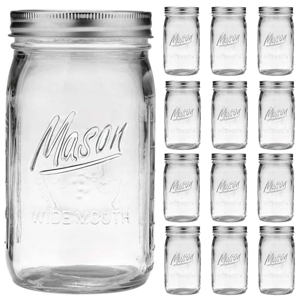 Frascos de vidrio Mason Esrentle de boca ancha de 946 ml, paquete de 12