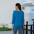 thumbnail image 6 of DENGDENG Ladies Shirts 3/4 Sleeve Summer Round Neck Basic Tees Elbow Sleeve Casual Button Down Tops Petite Three Quarter Length Blouse Petite Clothes Blue M, 6 of 6