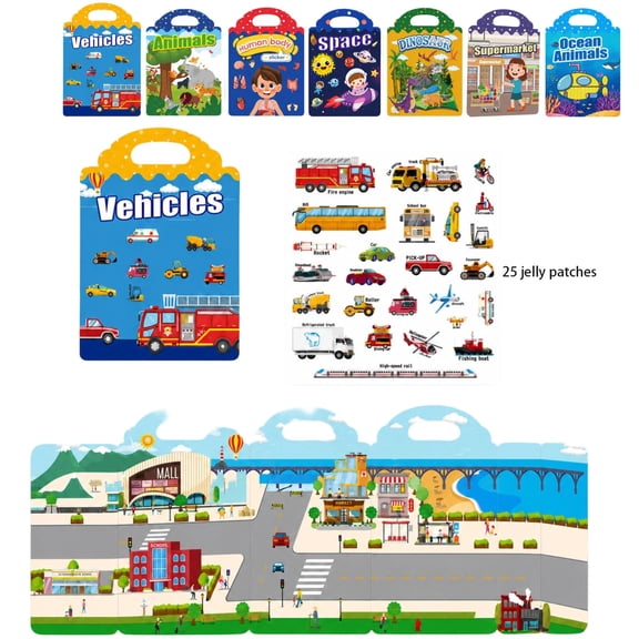 Toddler Books Reusable Jelly Sticker Book Busy Book for Toddlers 1-3 Travel Toys Stickers for Kids Stickers for Toddlers 2-4 Years,A
