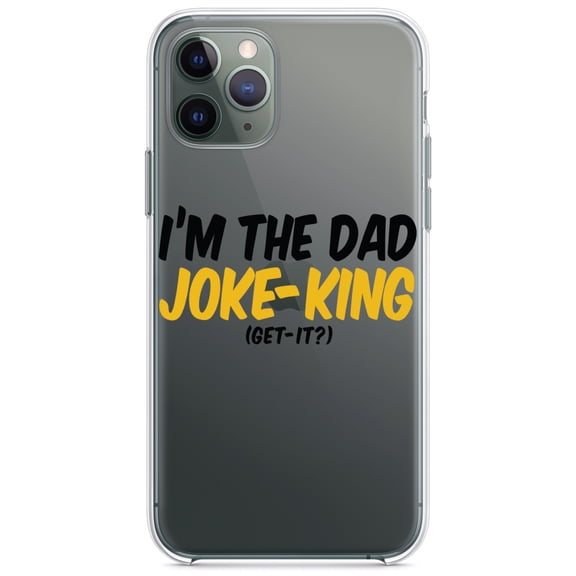 DistinctInk Clear Shockproof Hybrid Case for iPhone 11 (6.1" Screen) - TPU Bumper Acrylic Back Tempered Glass Screen Protector - I'm the Dad Joke-King (Get-It?)