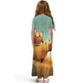 thumbnail image 2 of Uourmeti Girl's Dress Funny Owl Capybara Print Crew Neck Short Sleeve Maxi Long Dress with Pockets Cute Flowy Holiday Outfits, Size 13-14 Years, 2 of 7
