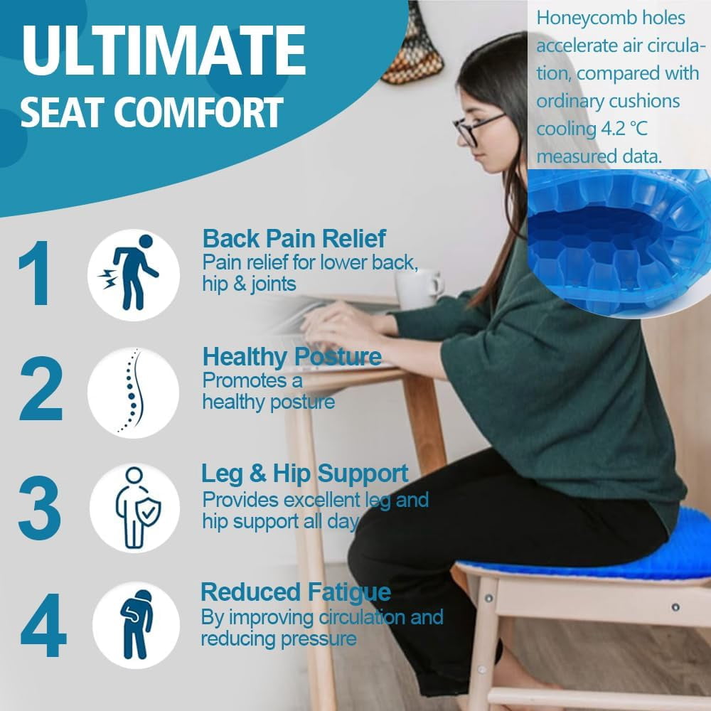 Purple Gel Seat Cushion, 19.7" Extra Large Double Thick Chair Cushions for Office Chair, Wheelchair, Car Seat, Couch, Stadium Seat Cushion for Tailbone Pain Relief, Cooling & Breathable Seat Cushions