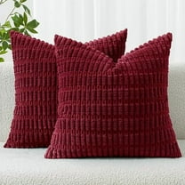 0829 Pack of 2 Christmas Burgundy Corduroy Decorative Euro Sham Pillow Covers 22x22 Inch Soft Boho Striped Throw Pillow Covers Modern Farmhouse Home Decor for Sofa Living Room Couch Bed