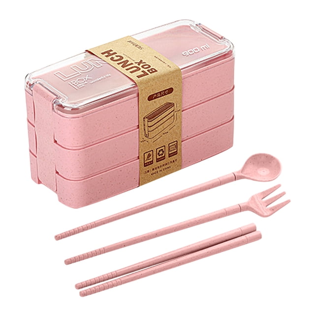 Lksixu Lunch Box Bento Box W Heat Straw Three-layer Lunch Box for office Workers Can Be Microwave Heated Layered Lunch Box Student Compartment Lunch Box for Women Men Travel Office