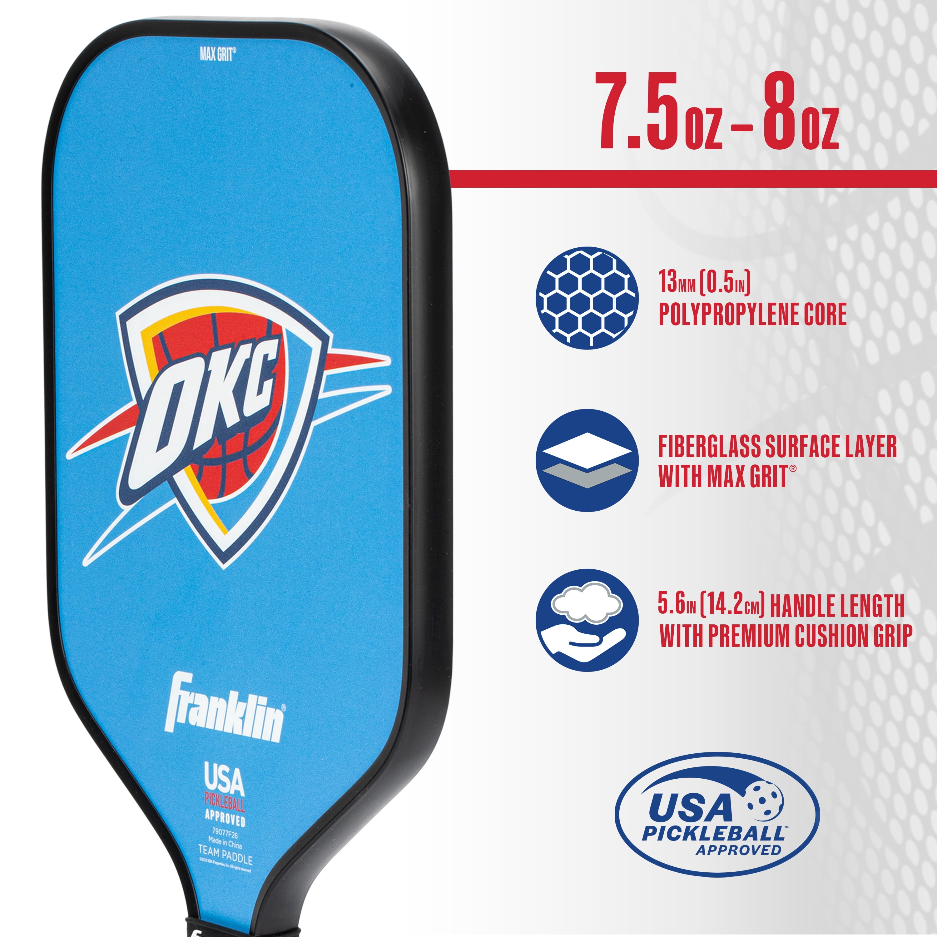 Franklin Sports NBA Oklahoma City Thunder Pickleball Paddle - Official NBA Team Pickleball Paddles - USAP (USAPA) Approved Premium Quality Pickleball Paddles - Authentic Team Logos + Colors