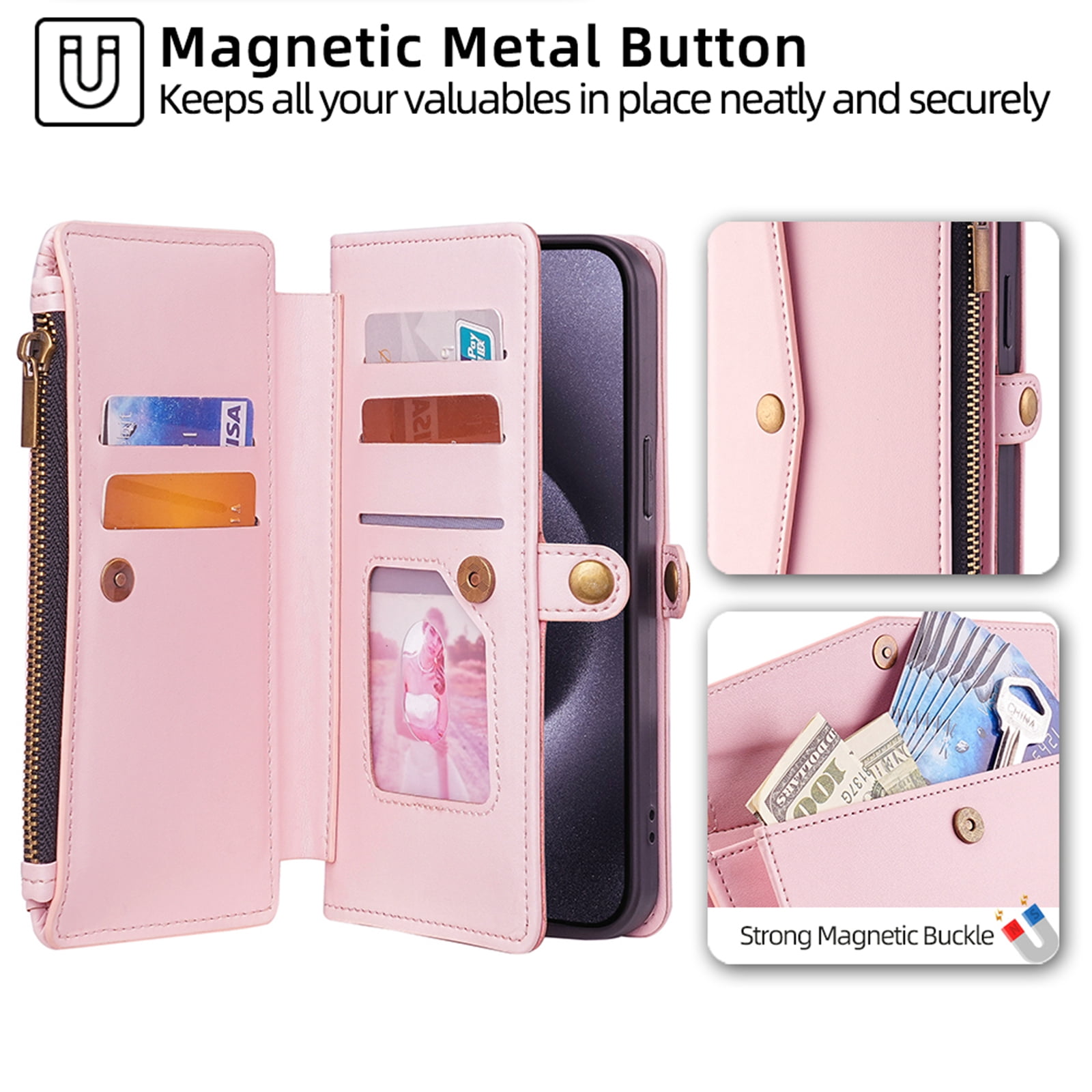 ShieldPlus for Motorola Moto G Stylus 5G Case 2024, Magnetic Flip RFID Blocking PU Leather for Moto G Stylus 5G (2024) Wallet Case for Women Men with Credit Card Holder Zipper Pocket,Pink
