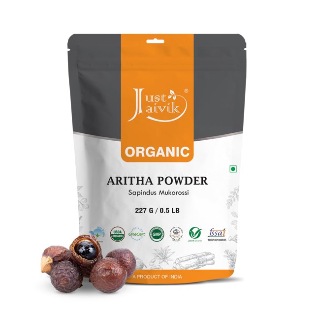 Polvo orgánico de aritha Just Jaivik 227 g, limpiador capilar