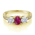 thumbnail image 2 of Gem Stone King 18K Yellow Gold Plated Silver 3-Stone Ring Created Ruby Moissanite(1.97 Cttw) (Size 7), 2 of 4