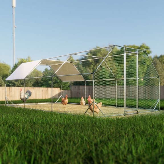 10 ft. x 13 ft. Galvanized Large Metal Walk in Chicken Coop Cage Farm Poultry Run Hutch Hen House