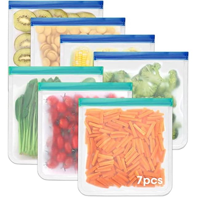 Reusable Freezer Bag, Reusable Ziplock Bags Prevent Leaks - For Fruits, Meat, Milk, Vegetables and Travel Family Organization Bag (7 Pieces)