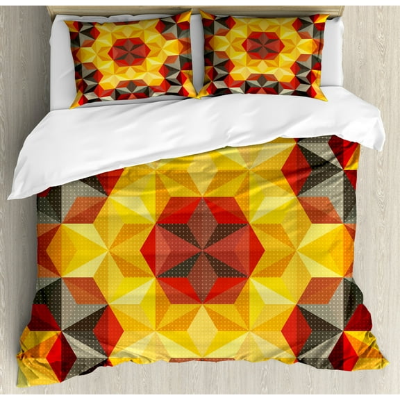 Modern Art Home Decor King Size Duvet Cover Set, Psychedelic Design with Geometric Kaleidoscope Diagonal Fractal Star Image, Decorative 3 Piece Bedding Set with 2 Pillow Shams, Multi, by Ambesonne