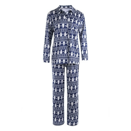 

Fashionable Ladies Christmas Pajamas Set Breathable Elk Snowman Printing Long Sleeve Lapel Leisurewear Kit