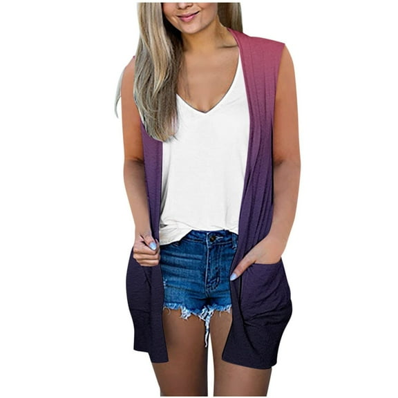 under $5 JINMGG Womens Coats , Winter Coats for Women Women's Casual Sleeveless Printed Loose Pockets Tops Cardigan