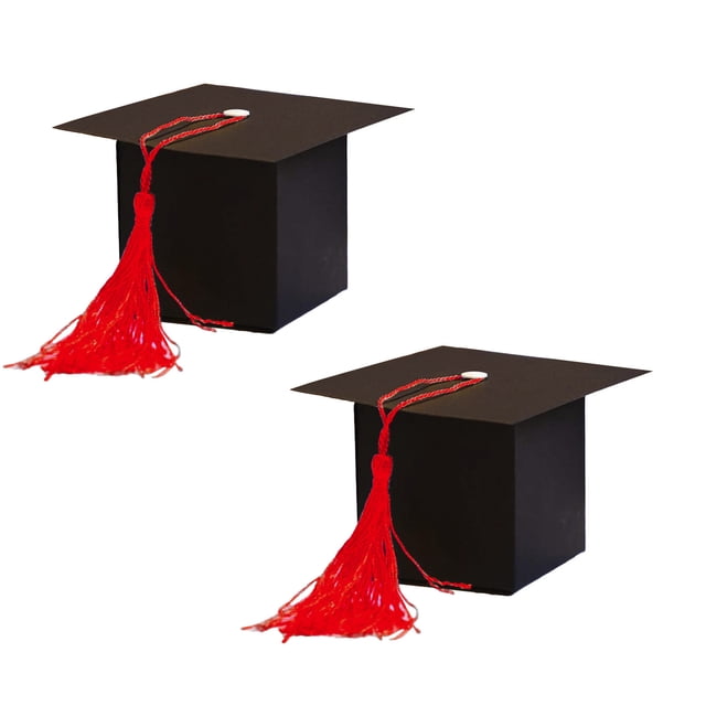 SIYTUAU Cardboard Graduation Cap Box Set With Tassels 2 Pack For Small Gifts And Candy Party Favors Red