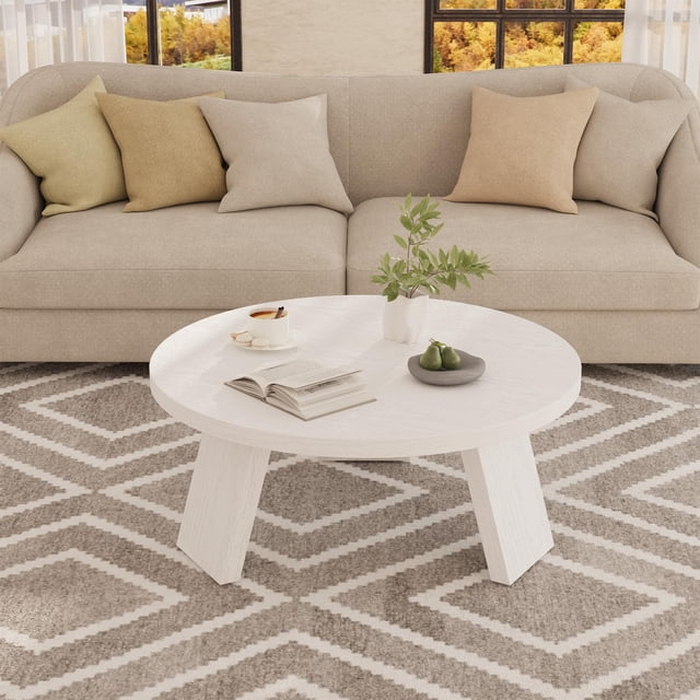 EDTara Circular Coffee Table for Living Room, 33.5" Modern Design With Sturdy Three-Leg Support, Easy To Assemble