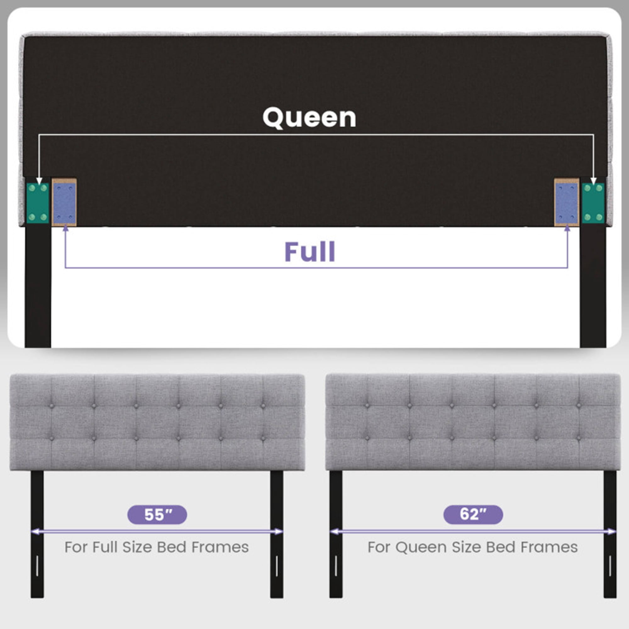 Canddidliike Queen&Full Tufted Fabric Modern Headboard in Gray Linen Fabric