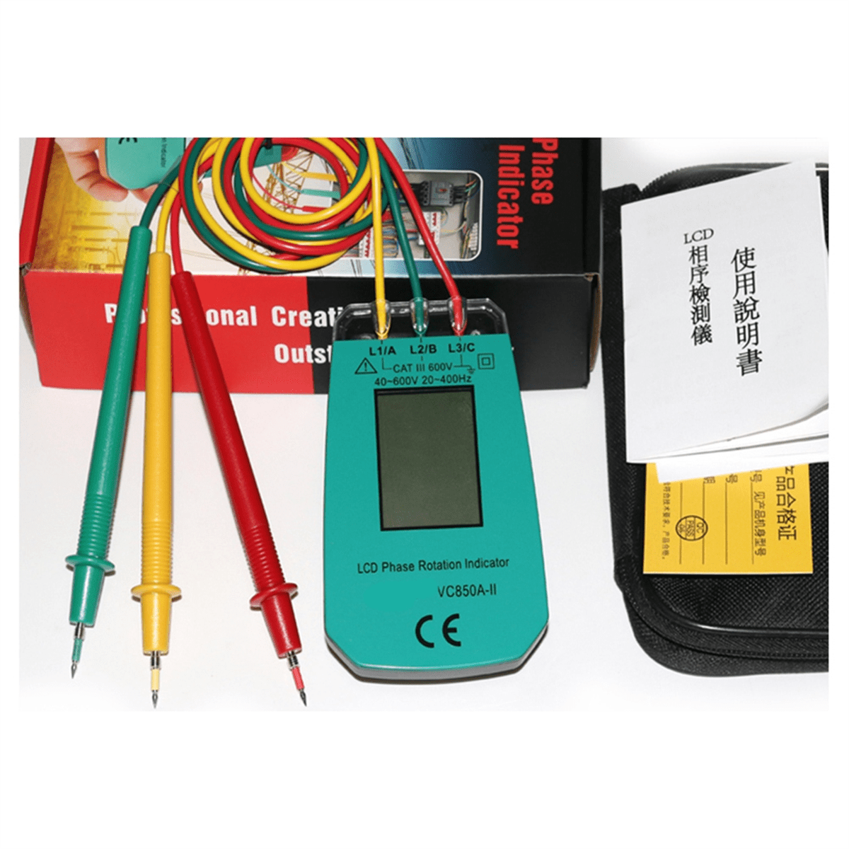 3 Phase Tester Digital Phase Indicator Detector LED Phase Sequence Meter Voltage Tester 40V-600V AC,1 x 3 Phase Tester,green