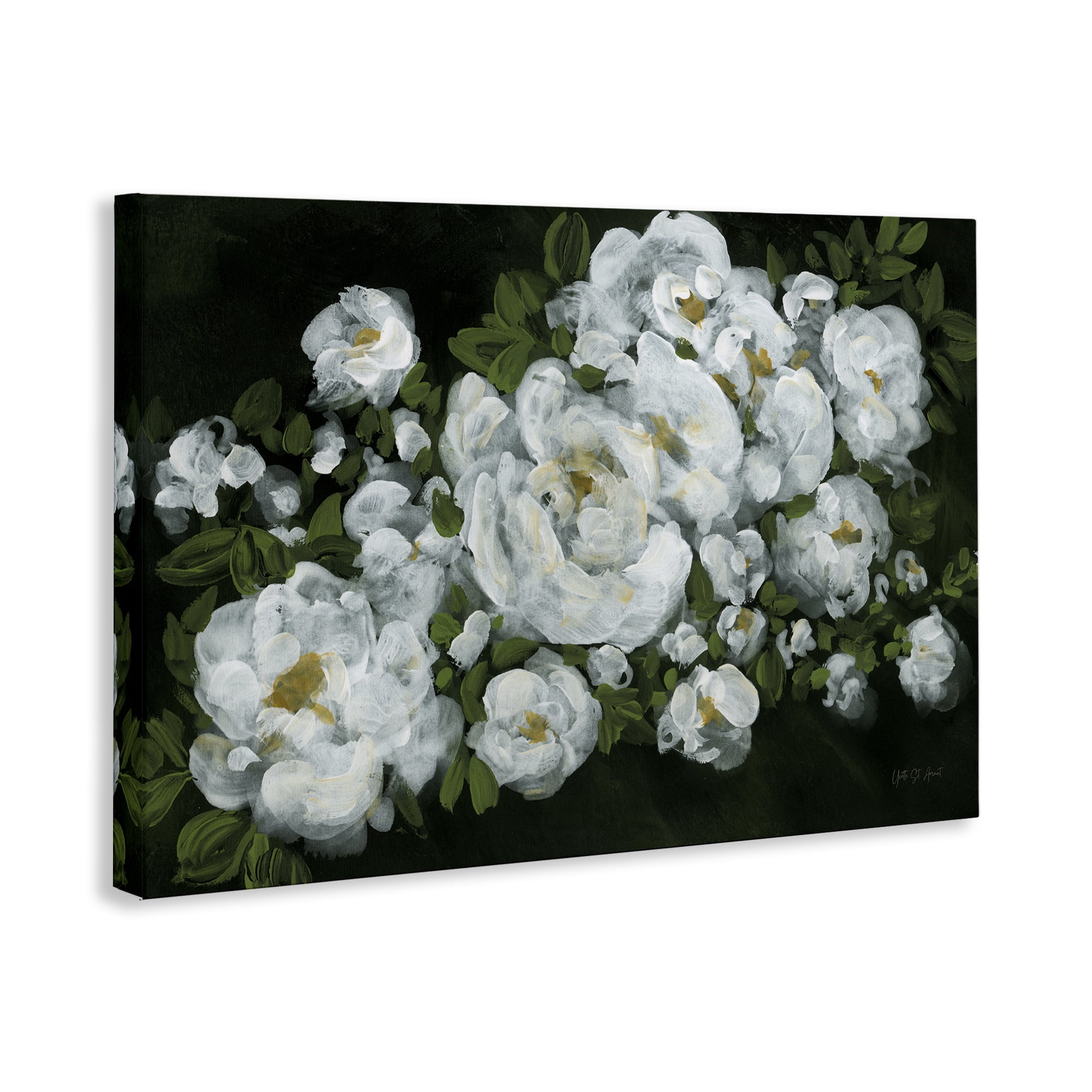 Stupell Industries Midnight Blooming Roses Botanical & Floral Painting Gallery Wrapped Canvas Art Print Wall Art, 36 x 24